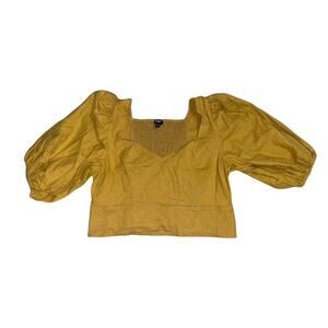 EXPRESS Cropped Blouse Linen Blend Ruched Mustard Yellow Size Large